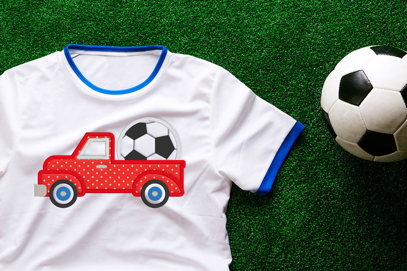 Vintage Truck with Soccer Ball Applique Embroidery