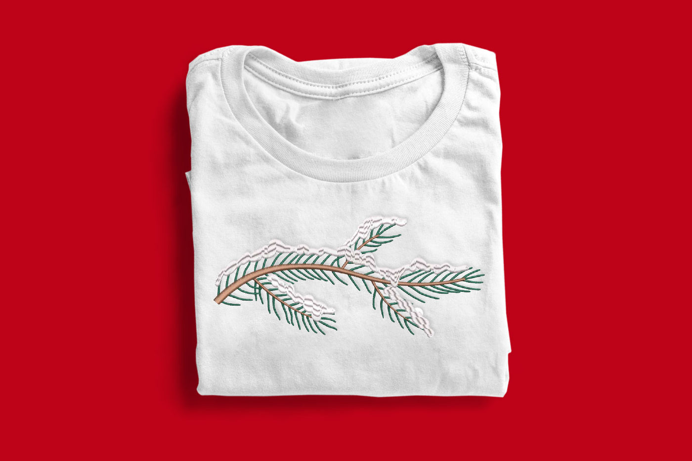 Winter Tree Branch with Snow Embroidery File