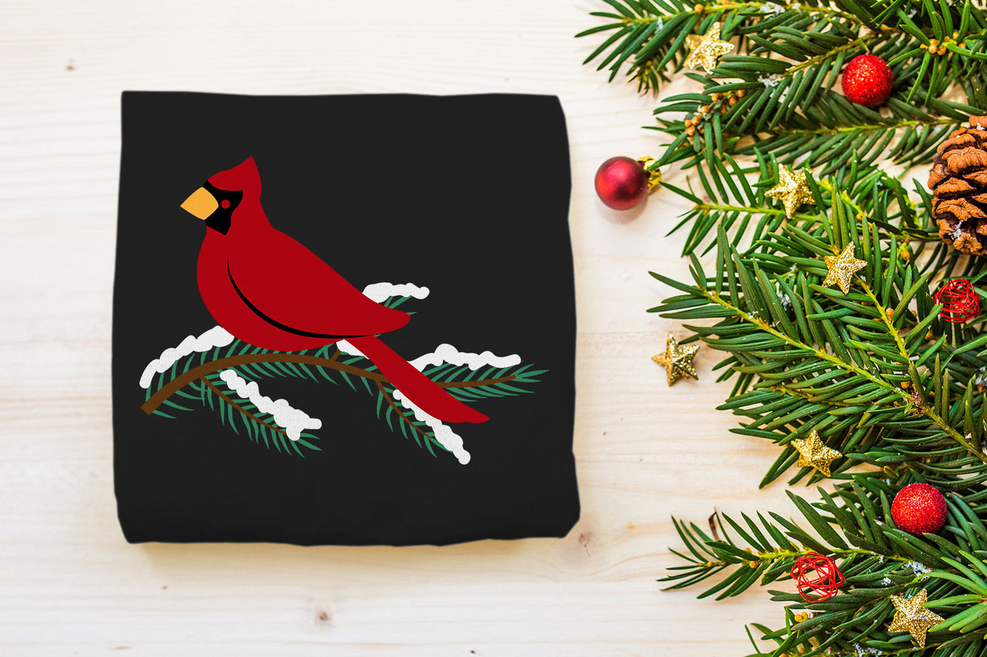 Winter Cardinal on Pine Branch SVG File