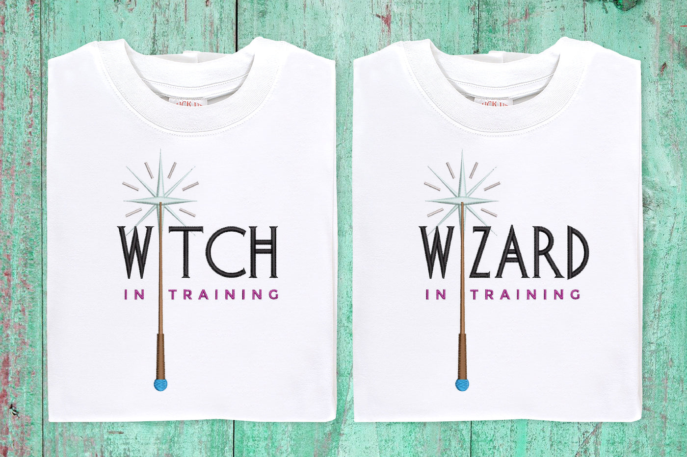 Wizard and Witch in Training Embroidery Duo