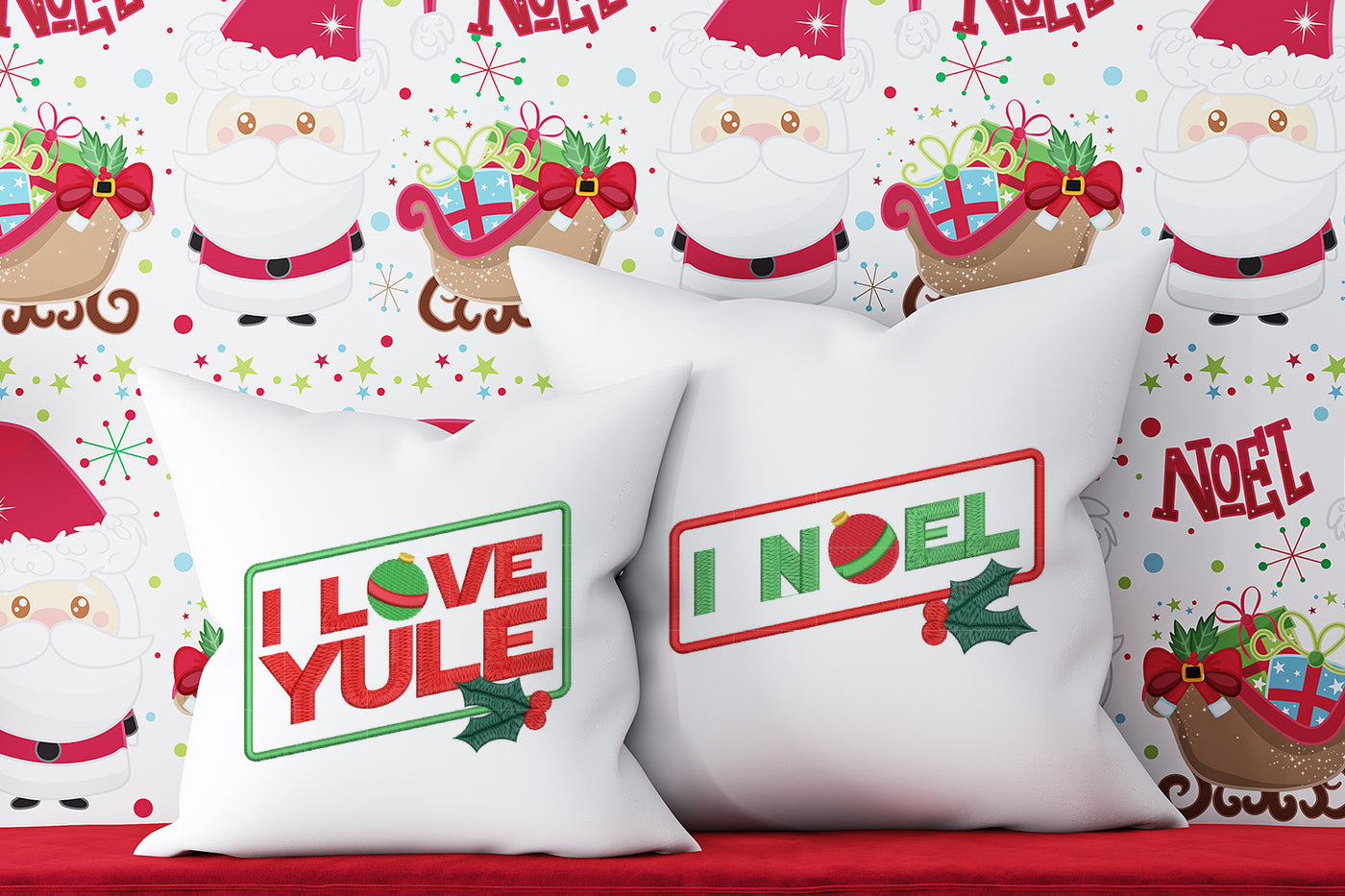 I Love Yule I Noel Christmas Parody Applique Embroidery Duo