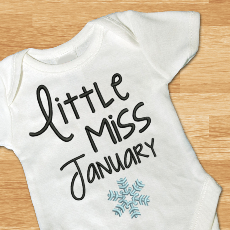 Little Miss January embroidery with snowflake