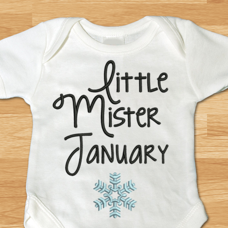 Little mister January embroidery with snowflake