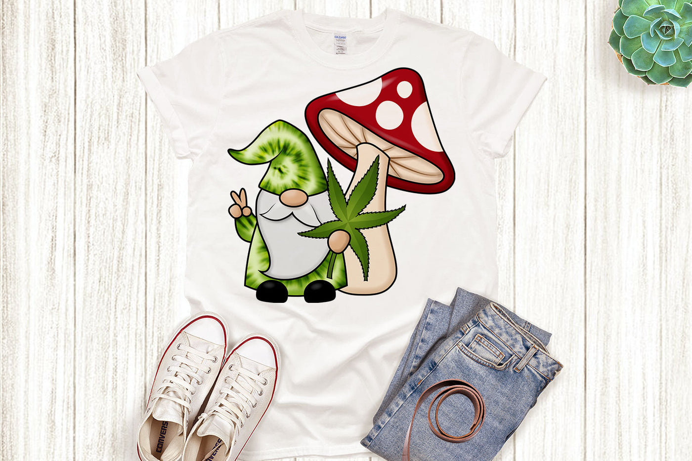 Gnome sublimation with cannabis and toadstool