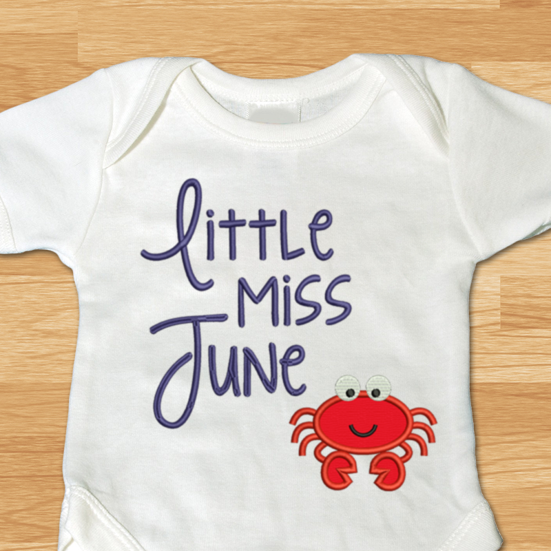 Little miss June applique with Crab