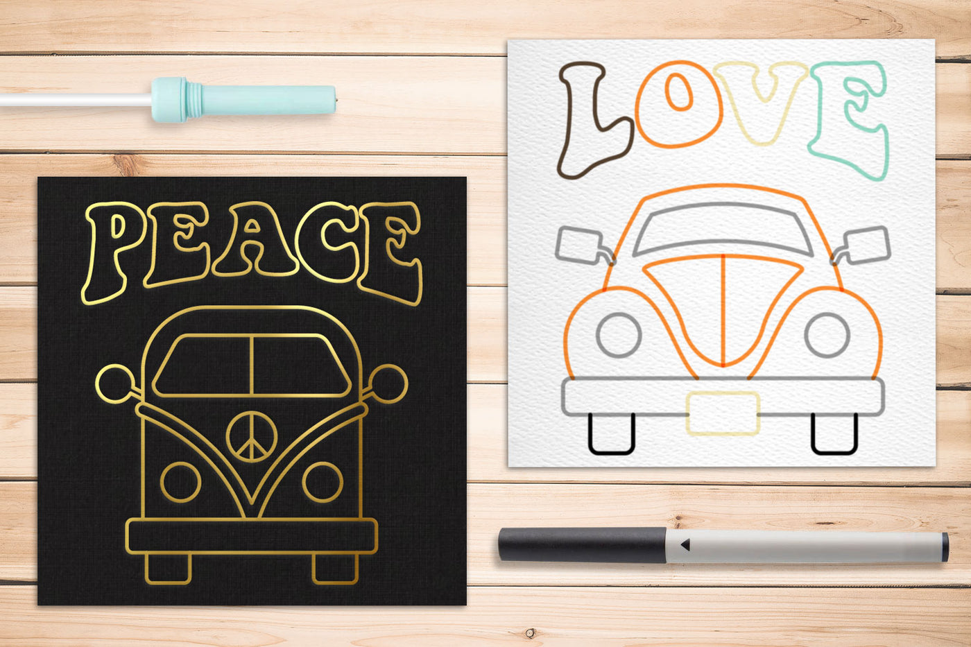 70s peace and love vehicles single line drawing SVG file