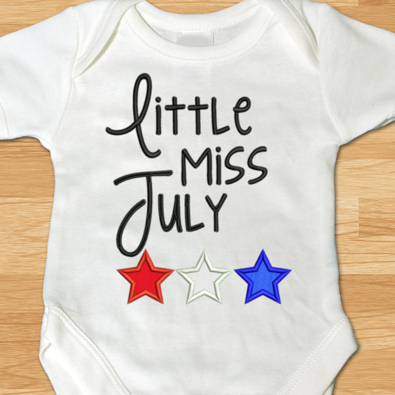 Little miss July applique with 3 stars.