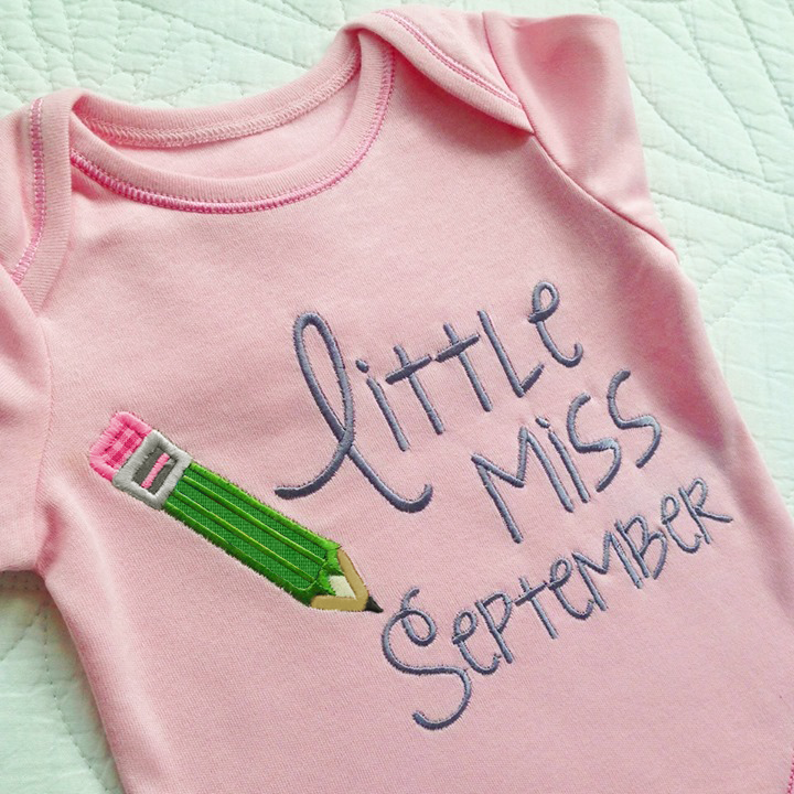 Little miss September applique with pencil