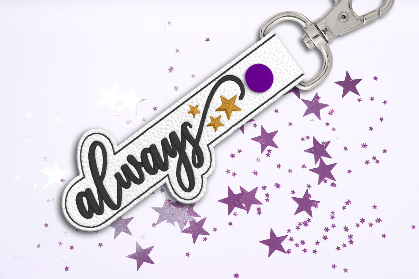 always with stars key fob ITH in the hoop embroidery file