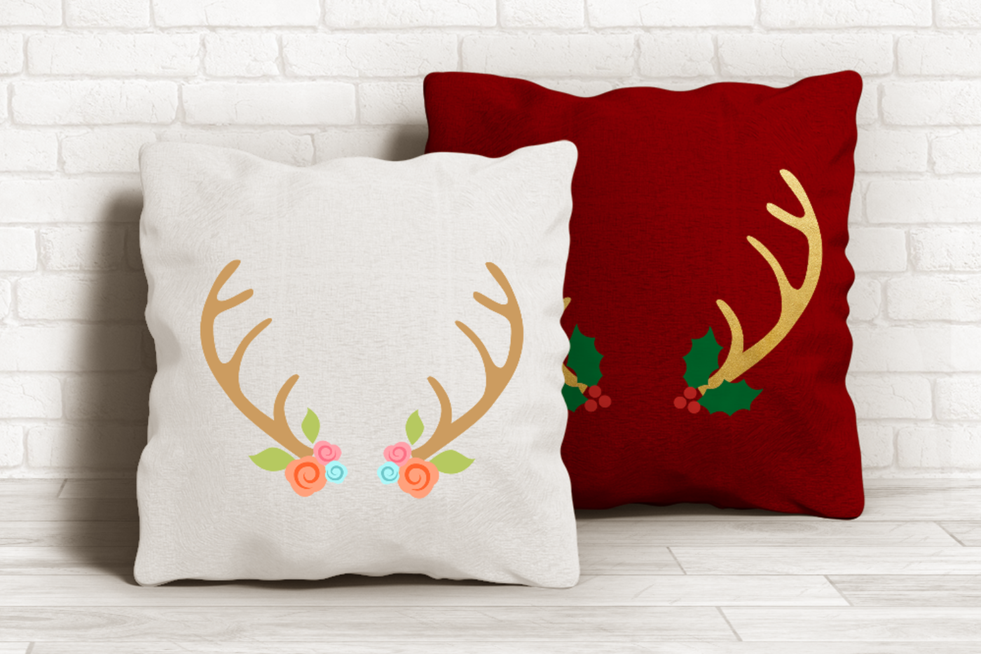 Antler designs with flowers and holly