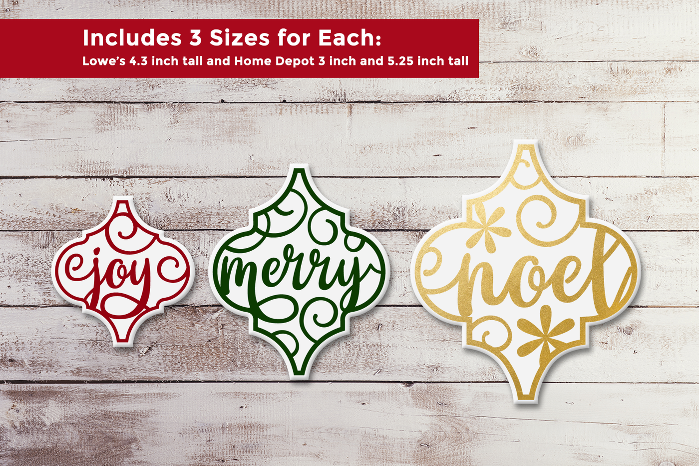 Arabesque Tile Ornament Christmas Words Trio SVG File Cutting Template-SVG-Designed by Geeks