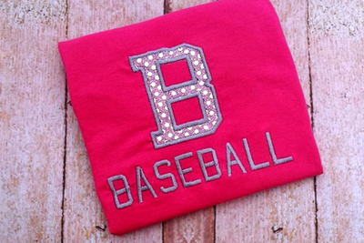 Applique B with baseball embroidered below