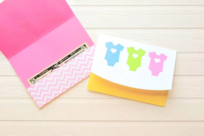 Baby bodysuit money holder card SVG featuring 3 onesies