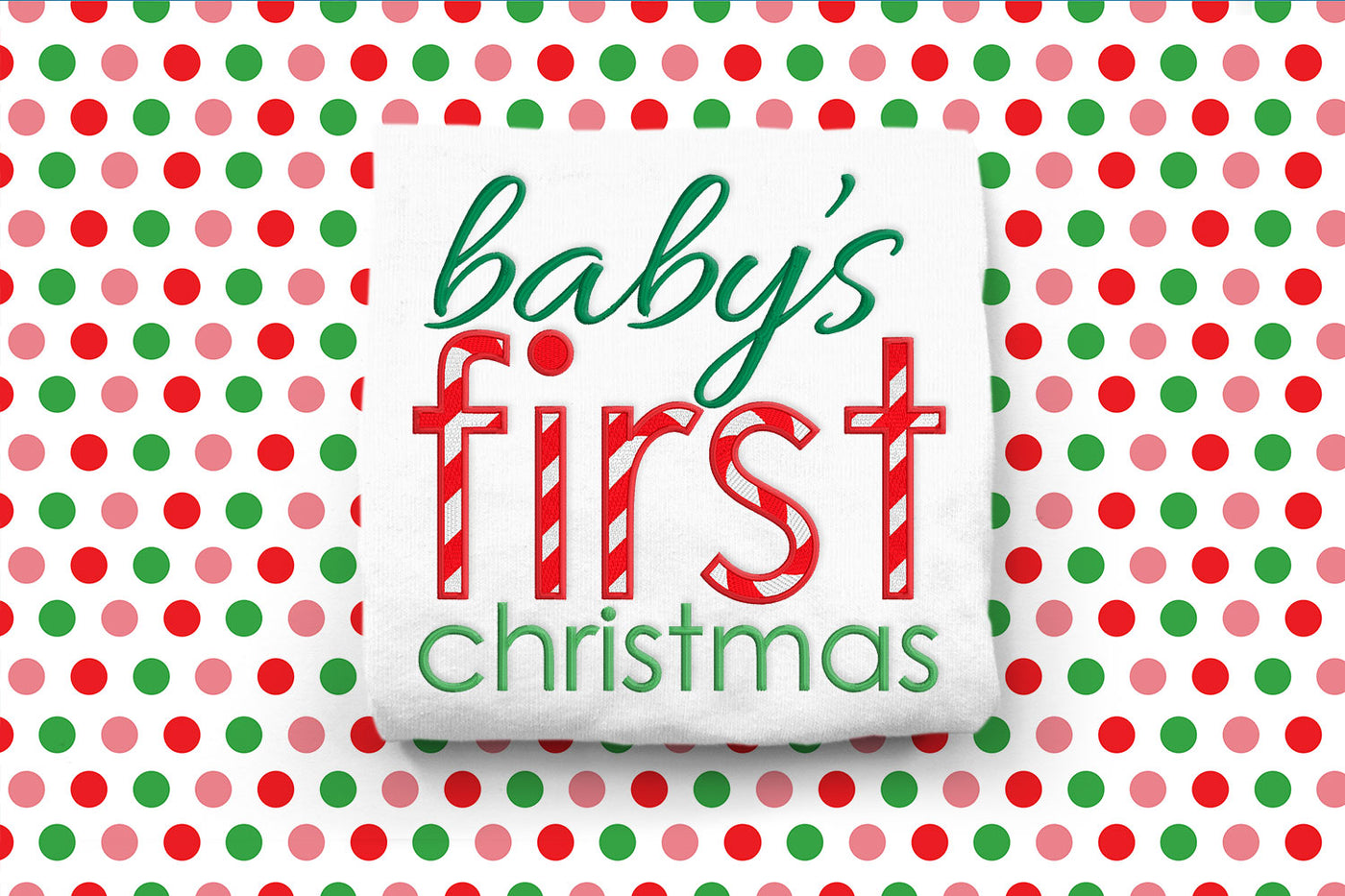 Baby's First Christmas Candy Cane Stripe Embroidery Design