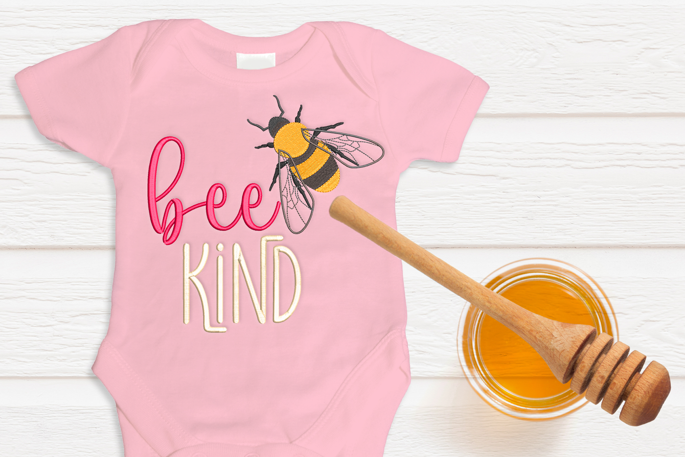 bee kind with realistic bee embroidery design
