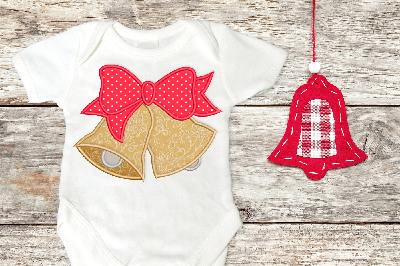 Christmas bells with bow applique design