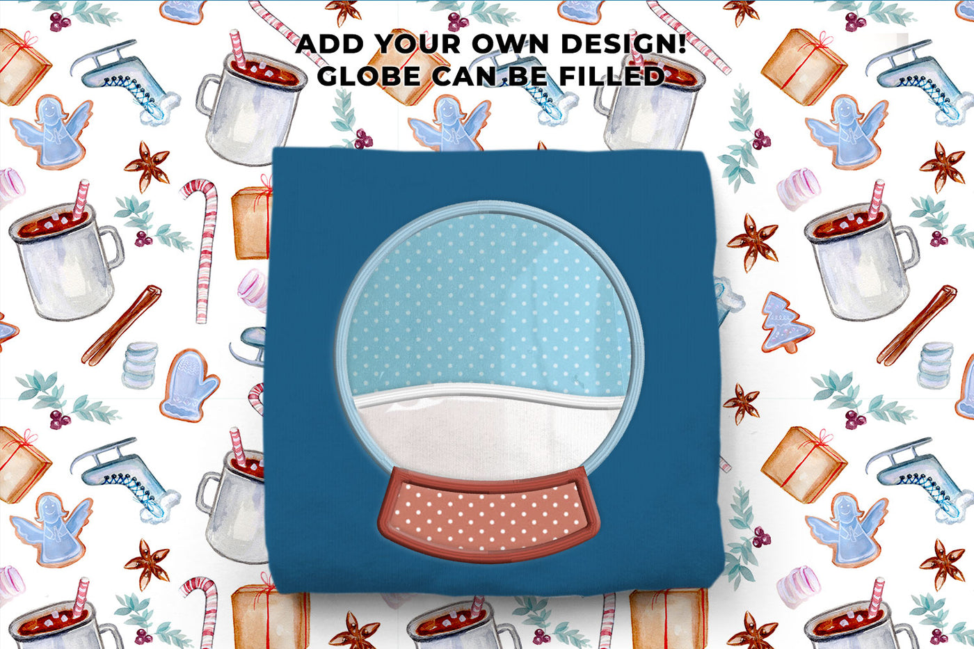 Blank snow globe applique embroidery design file. Add your own design! Globe can be filled.