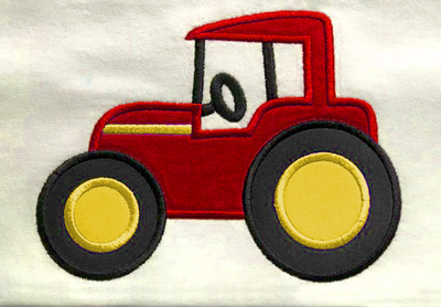 Applique tractor in red and yellow