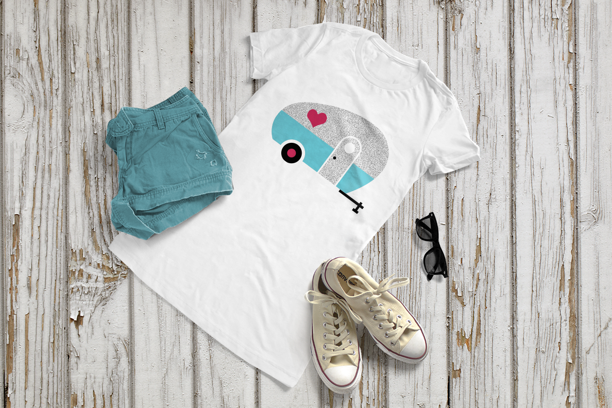 Shirt with a retro style camper design.