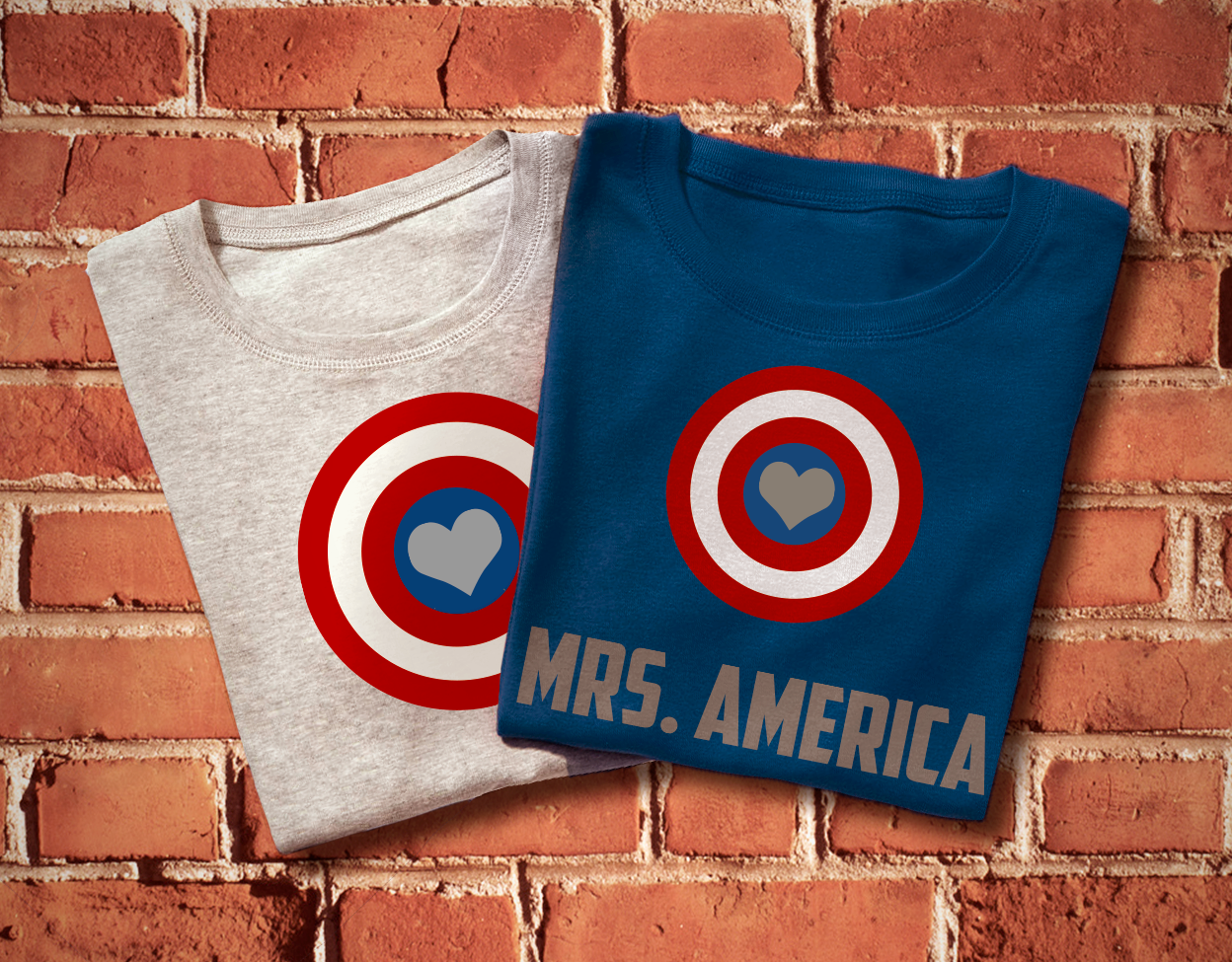 Target with a heart in the middle and the words "Mrs. America" below.
