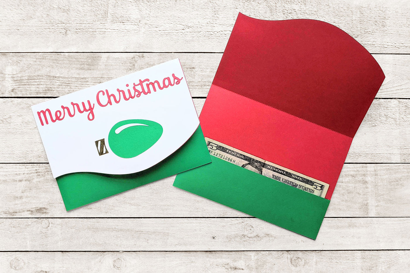Merry Christmas with light bulb card SVG with dollar bill pocket