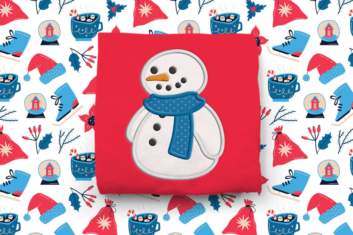 Chubby snowman applique embroidery design file