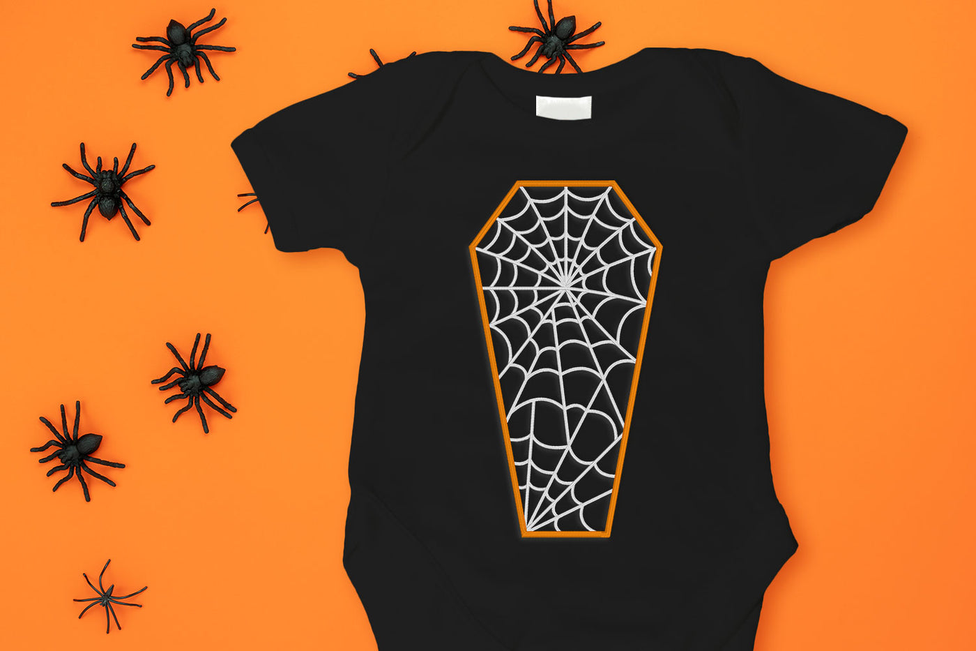 Halloween cobweb coffin embroidery