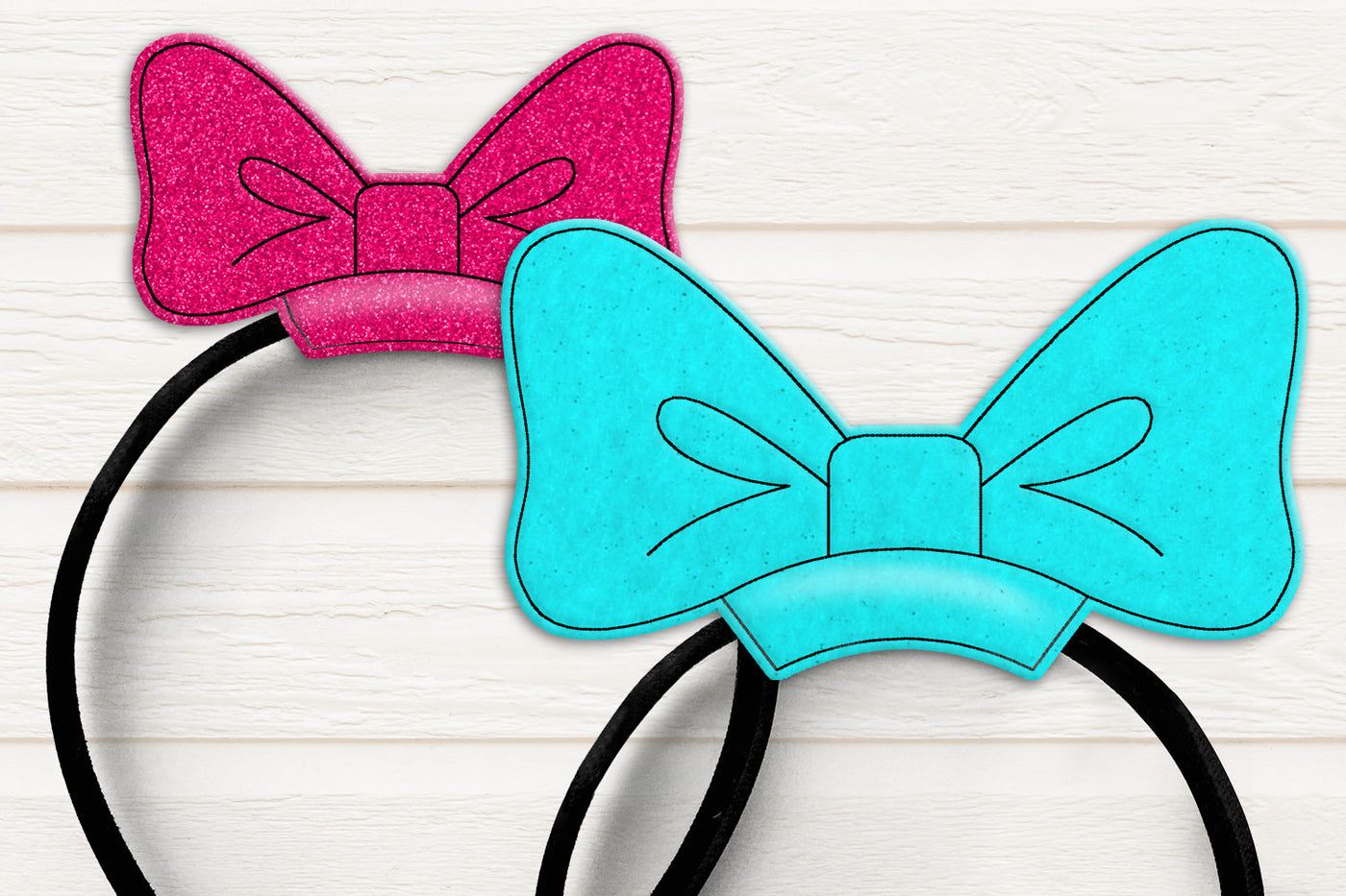 Large and Petite costume bow headband ITH embroidery