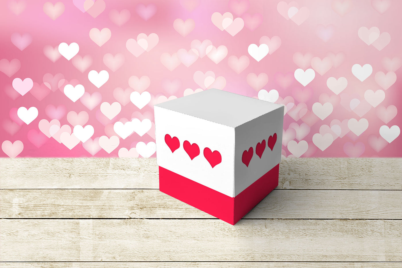 Cube box with heart cutouts on side