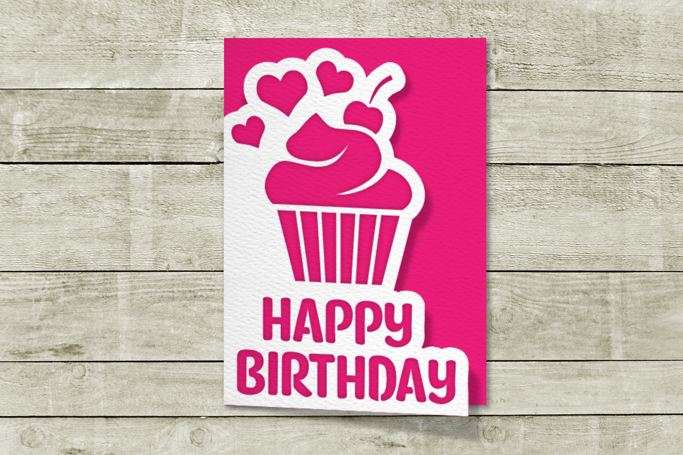 Layered papercut happy birthday card with a cupcake