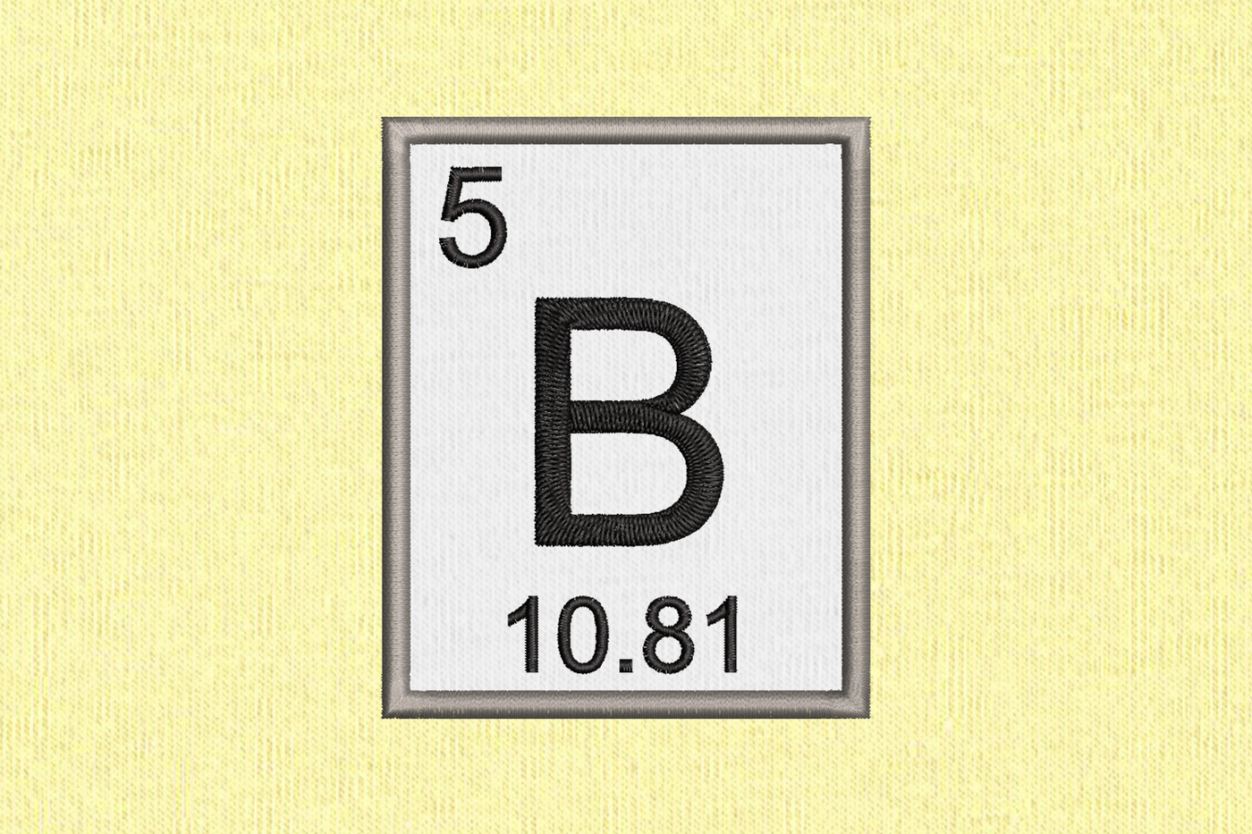 Applique design for the chemical element information for boron.