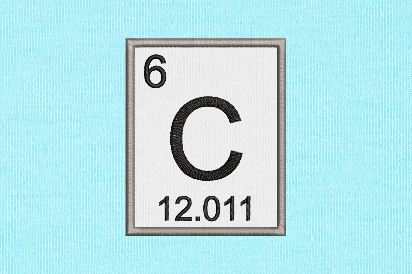Applique design for the chemical element information for carbon.