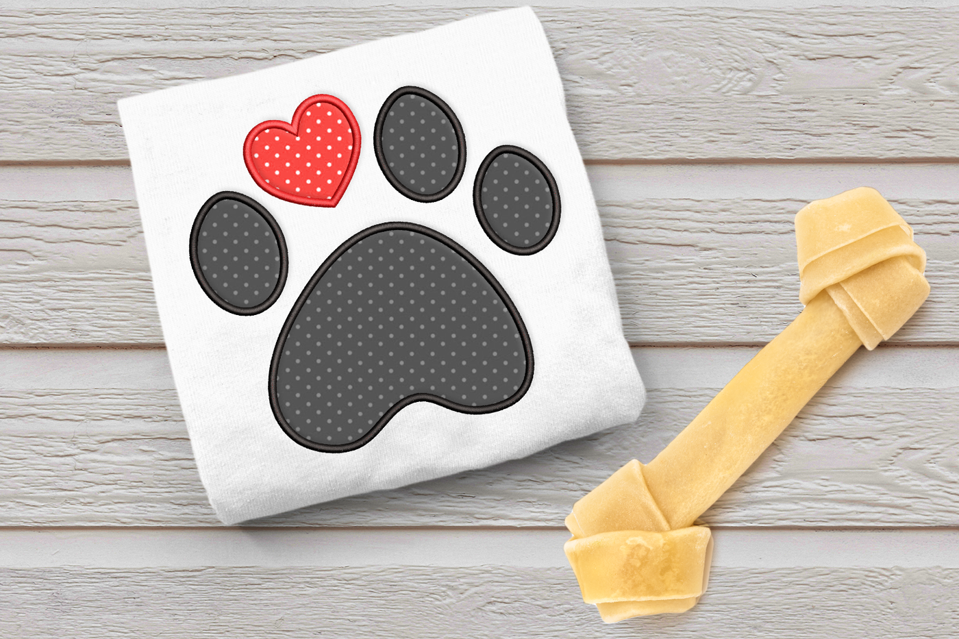 Dog Paw with Heart Toe Applique Embroidery Design