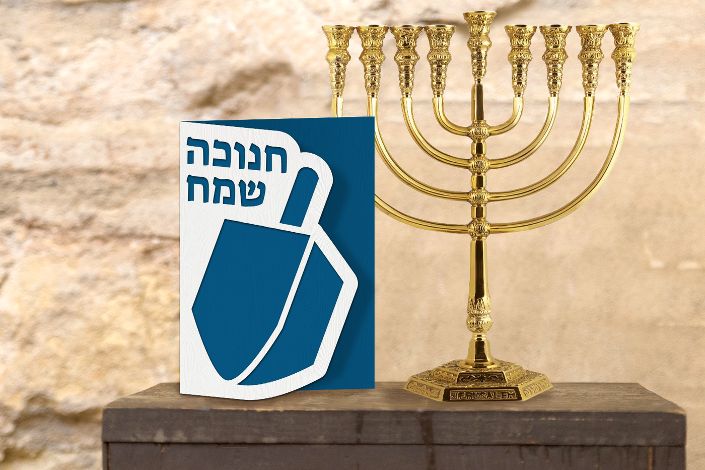Hanukkah dreidel greeting card SVG design