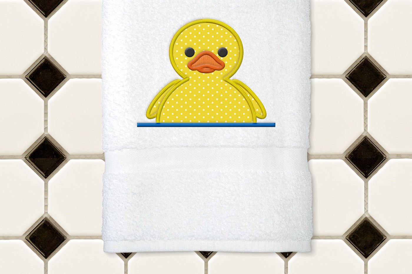 Rubber duck front applique embroidery design with bottom split line