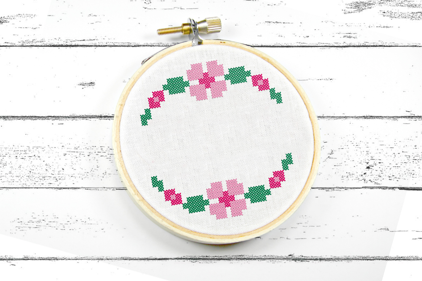 Faux cross stitch floral border machine embroidery design