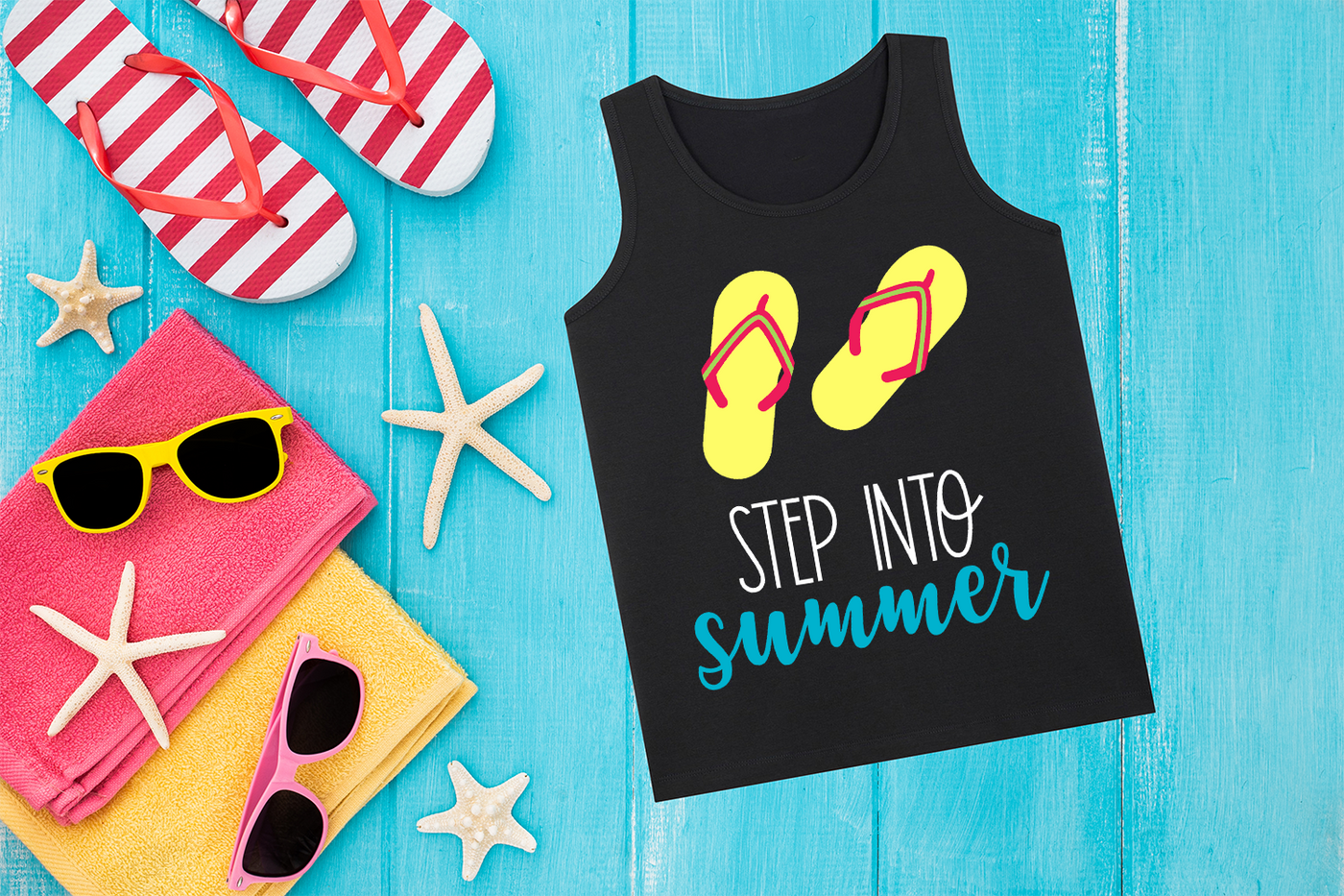 Step into summer flip flops SVG design