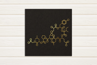 Single line sketch design of oxytocin in gold foil