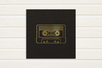 single line sketch of a mix tape in metallic gold
