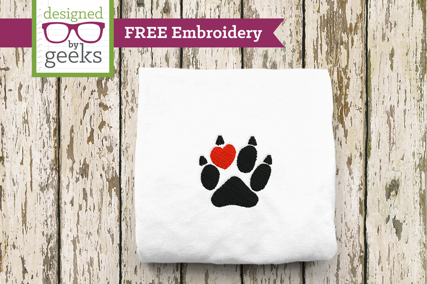 FREE Mini Embroidery - Cat Paw Print with Heart Toe