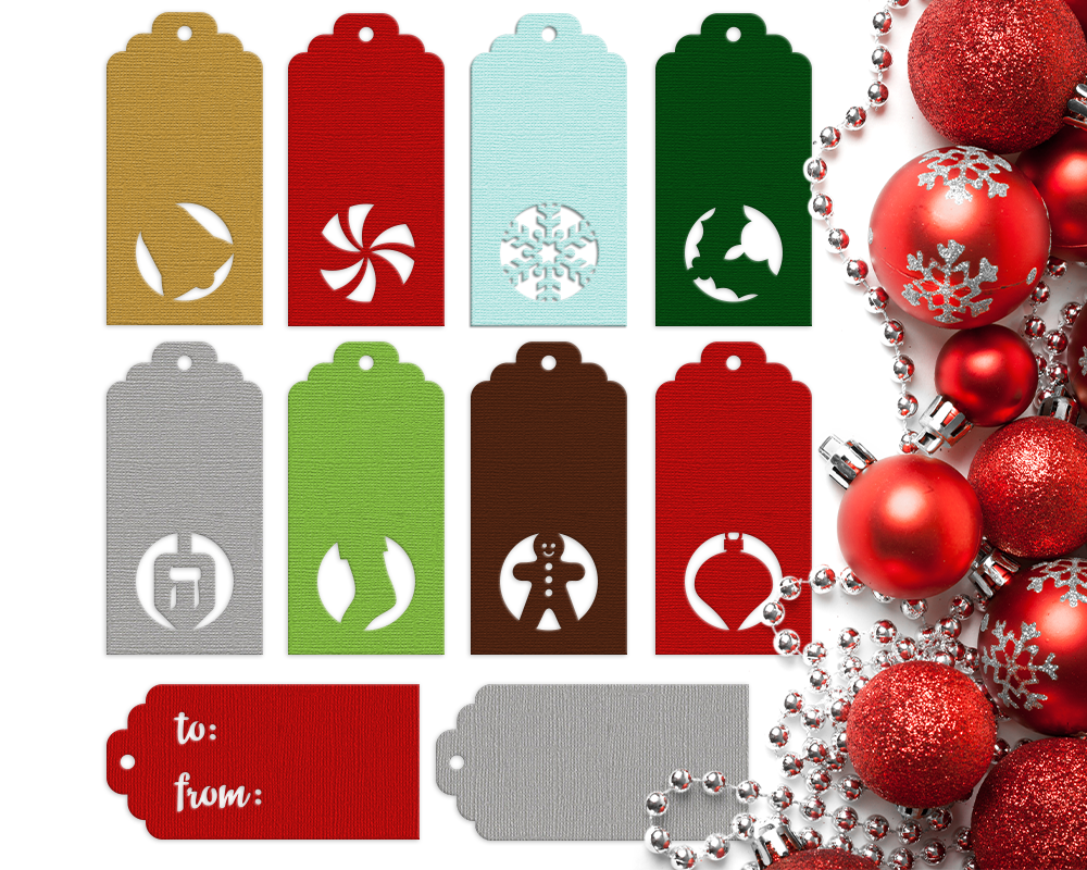 Set of 9 gift tag designs for the winter holidays