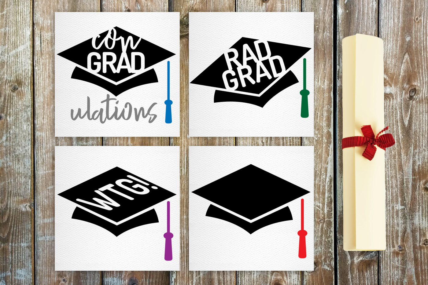 Graduation cap phrase design set