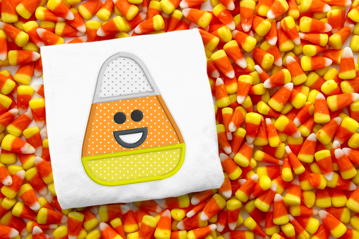 Happy candy corn applique embroidery design