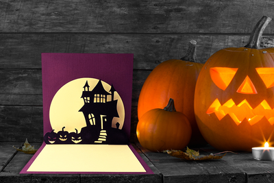 Halloween haunted house pop up card SVG design