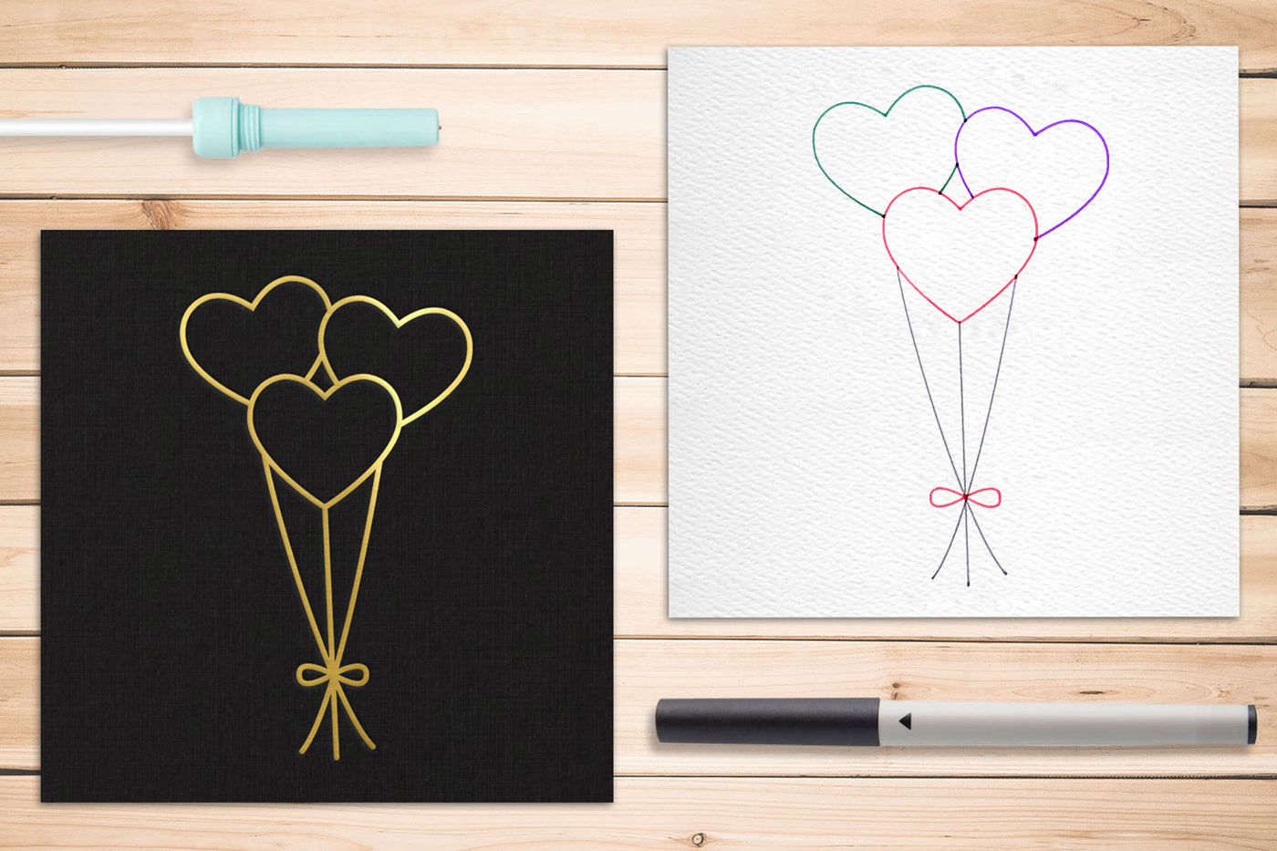 valentine's day heart balloons single line sketch SVG file