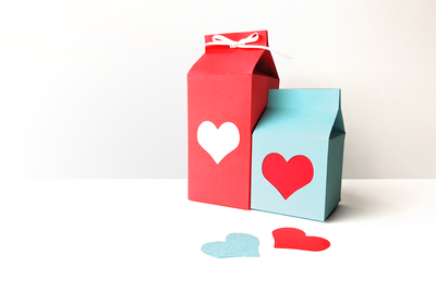 Milk carton boxes with heart cutout SVG design