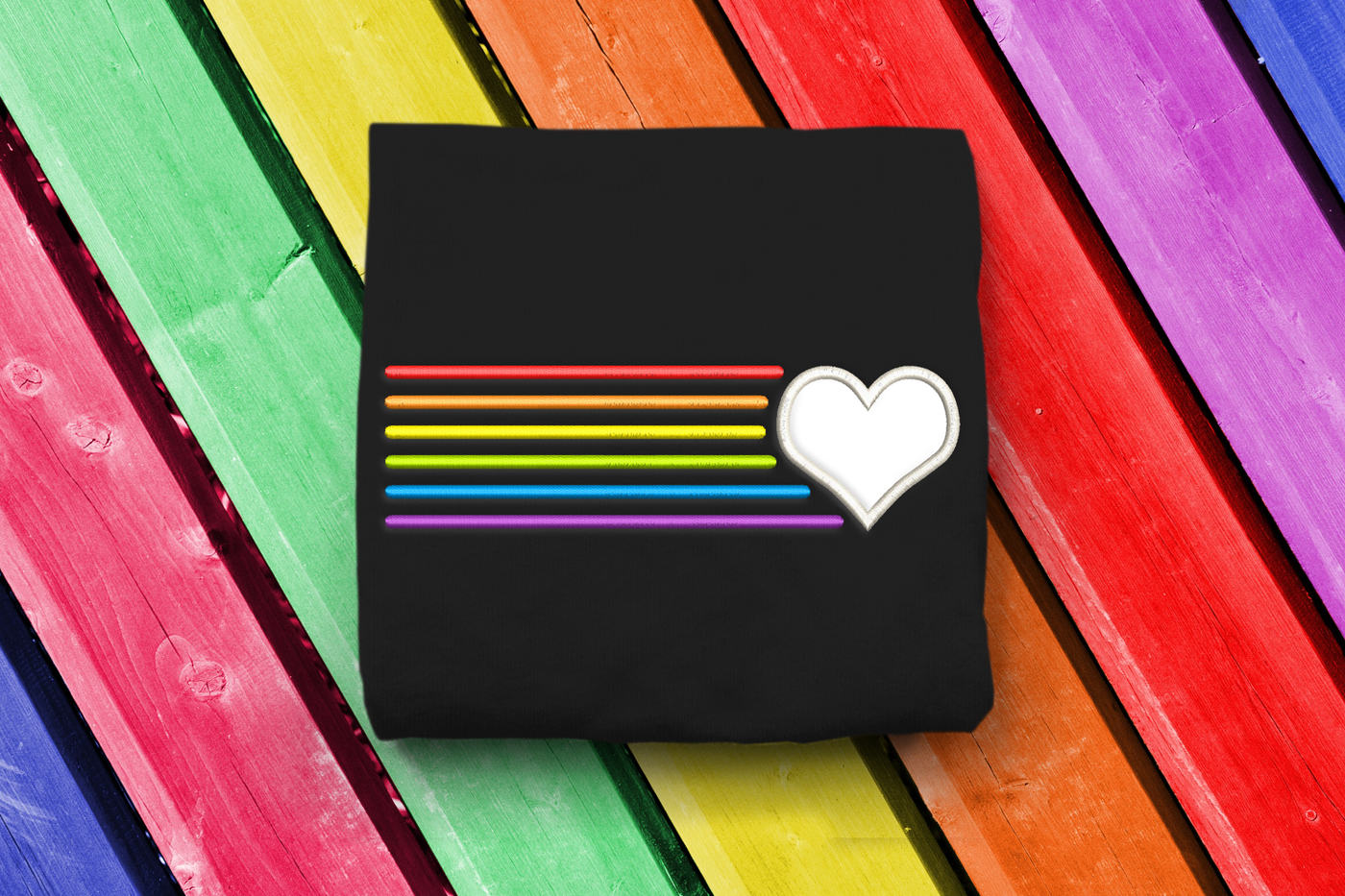 Rainbow heart applique design