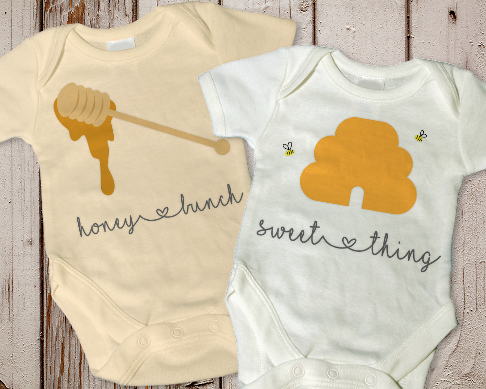 Honey dipper design with "honey bunch" and beehive with "sweet thing"