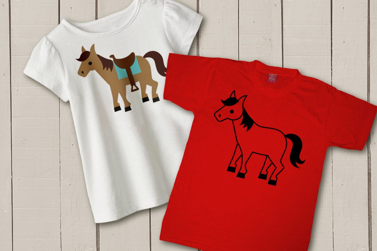 Two tees, each with a horse design
