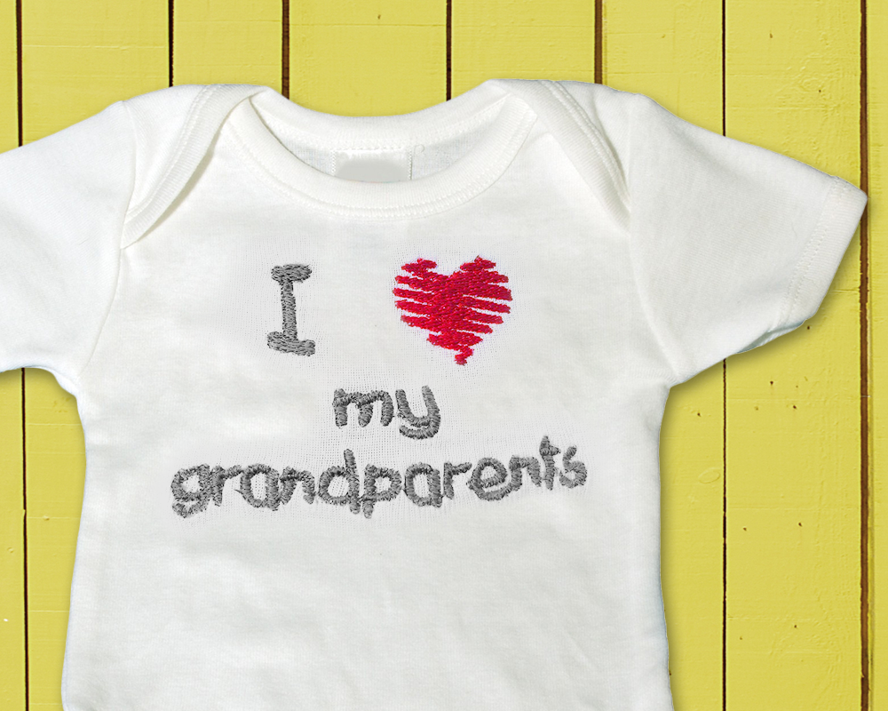 Embroidered design that says "I heart my grandparents"